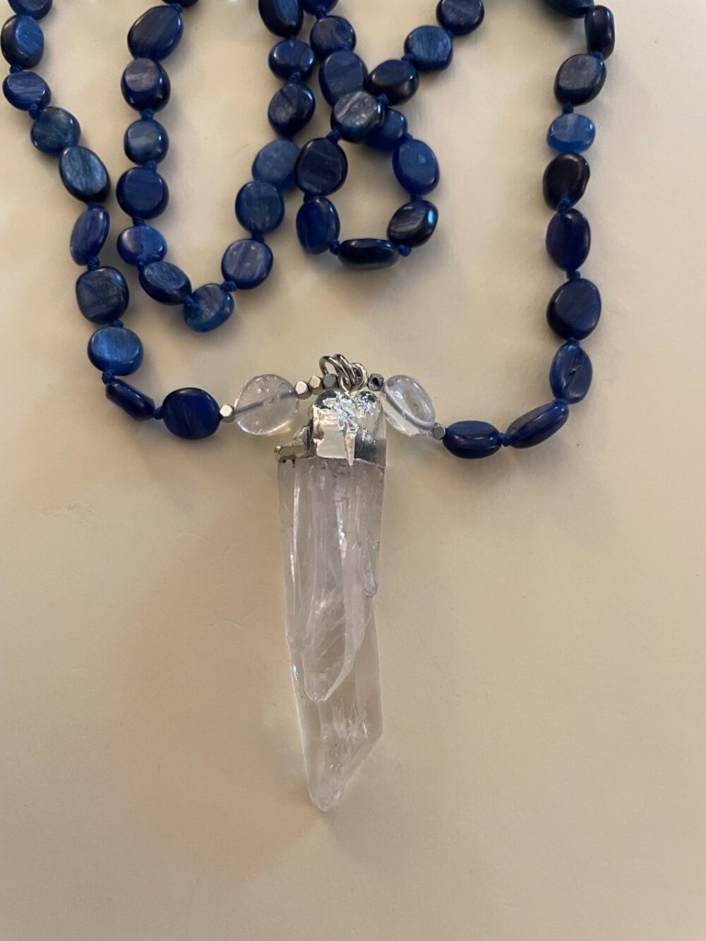 NWT Handmade Gemstone Necklace Kyanite Clear Quartz 32" Hippie Boho Blue Calming